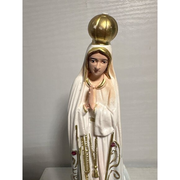 Our Lady Of Fatima Resin Religious Statue 7"Tall Hand Painted Doves Rhinestones - Picture 2 of 9